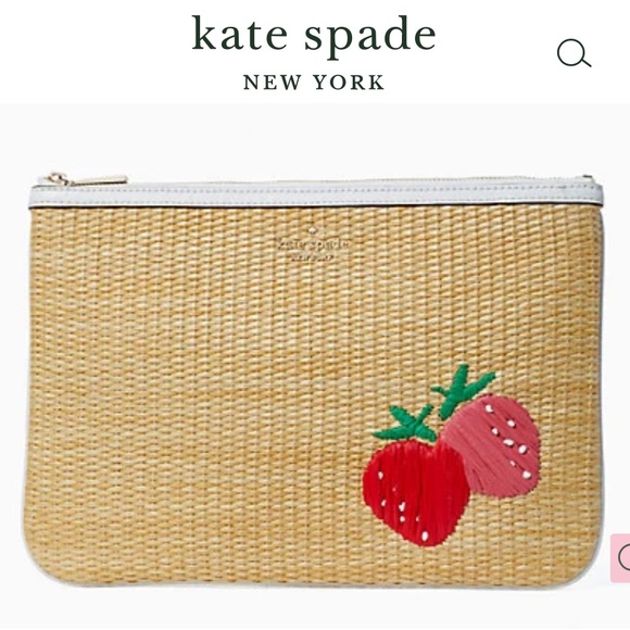 NWT-Kate Spade-Picnic In The Park-Lg Straw Pouch - Picture 6 of 7